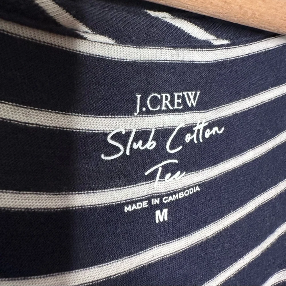 J. Crew Navy and White Stripes Cotton Slub V-neck Tee Size Medium